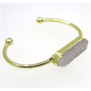 white druzy quartz bangle, copper, gold plated, approx 40-60mm [GMBR148]