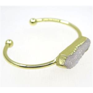 white AB-color druzy quartz bangle, copper, gold plated, approx 40-60mm [GMBR149]