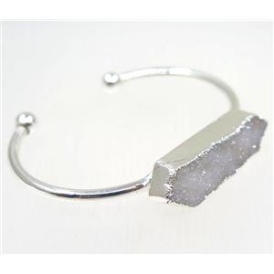 white AB-color druzy quartz bangle, copper, silver plated, approx 40-60mm [GMBR150]