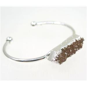 orange AB-color druzy quartz bangle, copper, silver plated, approx 40-60mm [GMBR151]