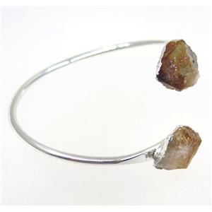 yellow citrine bangle, copper, silver plated, approx 60mm dia [GMBR153]