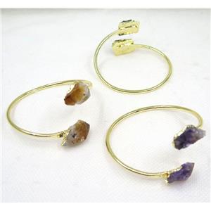 mix gemstone cuff bracelet, copper, gold plated, approx 60mm dia [GMBR161]