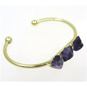 purple Amethyst bangle, copper, gold plated, approx 40-60mm [GMBR163]