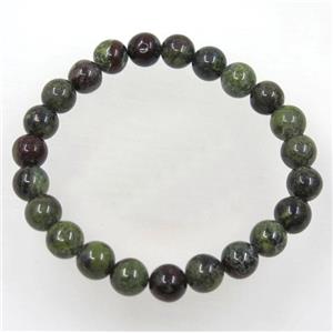 green Dragon BloodStone bead bracelet, round, stretchy, approx 8mm, 60mm dia [GMBR171]