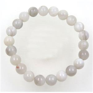 white crazy agate bead bracelet, round, stretchy, approx 8mm, 60mm dia [GMBR183]