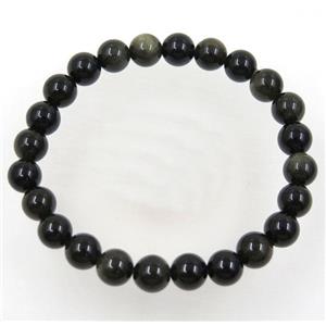Mahogany Obsidian Beads bracelet, round, stretchy, approx 8mm, 60mm dia [GMBR186]