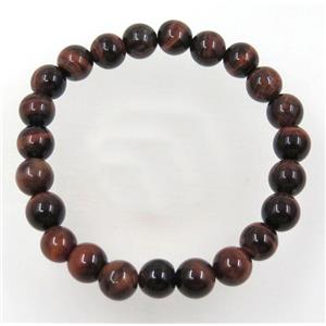 Red Tiger Eye stone bead bracelet, round, stretchy, approx 8mm, 60mm dia [GMBR187]