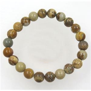 yellow Picture Jasper bead bracelet, round, stretchy, approx 8mm, 60mm dia [GMBR198]