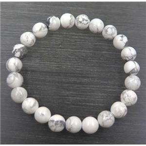 white howlite turquoise bead bracelet, round, stretchy, approx 8mm, 60mm dia [GMBR205]