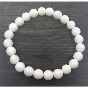 white porcelain bead bracelet, round, stretchy, approx 8mm, 60mm dia [GMBR207]
