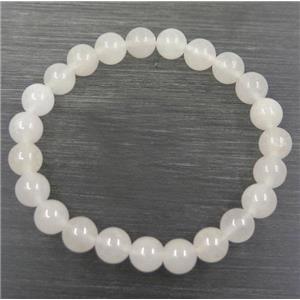 white jade beads bracelet, round, stretchy, approx 8mm, 60mm dia [GMBR209]
