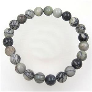 Black Stripe Jasper bead bracelet, stretchy, approx 8mm, 60mm dia [GMBR218]