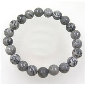 gray Map Jasper bead bracelet, stretchy, approx 8mm, 60mm dia [GMBR219]
