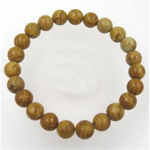 yellow wooden Jasper bead bracelet, stretchy, approx 8mm, 60mm dia [GMBR220]