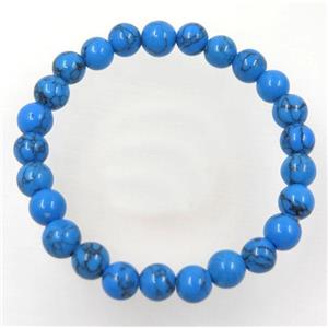 blue Howlite turquoise stretchy bracelet, round, dye, approx 8mm, 60mm dia [GMBR226]