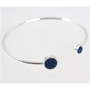 blue druzy quartz copper bangle, silver plated, approx 6-60mm [GMBR236]