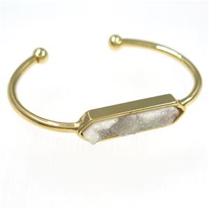 white ab color druzy agate bangle, copper, gold plated, approx 40-60mm [GMBR310]