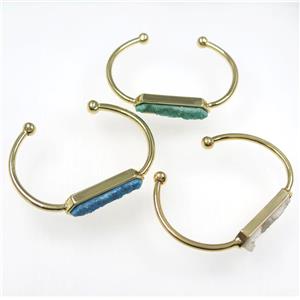 mixed druzy agate bangle, copper, gold plated, approx 40-60mm [GMBR311]
