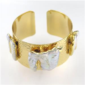 copper bangle paved pearl, gold plated, approx 35-65mm [GMBR317]