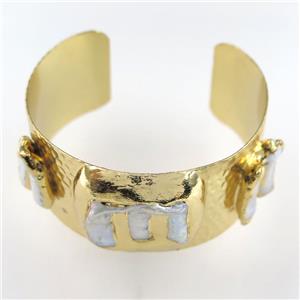 copper bangle paved pearl, gold plated, approx 35-65mm [GMBR318]