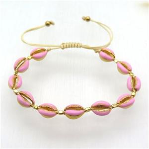 handmade resizable bracelets with coper conch, pink, approx 8-11mm [GMBR343]