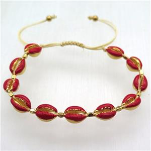 handmade Adjustable bracelet with coper conch, red, approx 8-11mm [GMBR345]