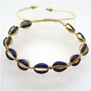 handmade Adjustable bracelet with coper conch beads, blue, approx 8-11mm [GMBR346]