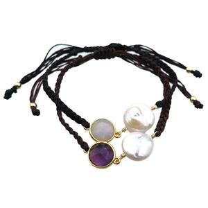 handmade bracelet with pearl bead, approx 10-12mm, 22-28cm length [GMBR381]