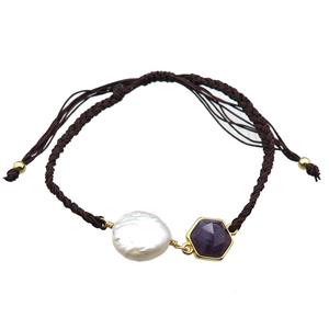 handmade bracelet with pearl bead, approx 10-12mm, 22-28cm length [GMBR383]