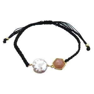 handmade bracelet with pearl bead, approx 10-12mm, 22-28cm length [GMBR385]
