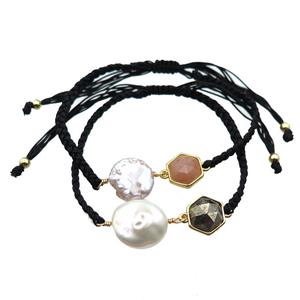 handmade bracelet with pearl bead, approx 10-12mm, 22-28cm length [GMBR387]