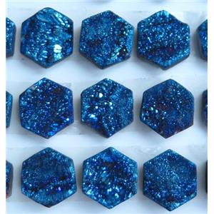 blue druzy quartz hexagon cabochon, approx 10mm dia [GMC104]
