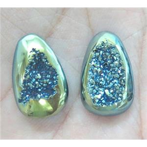 druzy agate cabochon, teardrop, green electroplated, approx 10-20mm [GMC86]
