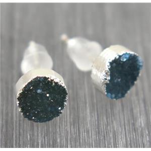 Druzy agate earring studs, 925 silver plated, approx 6mm dia [GMER016]