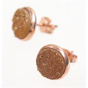 gold-champagne druzy agate earring studs, rose gold, approx 8mm dia [GMER030]