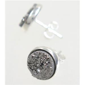 silver druzy agate earring studs, silver plated, approx 8mm dia [GMER036]
