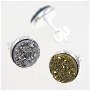 mix druzy agate earring studs, silver plated, approx 8mm dia [GMER040]