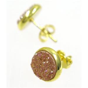 gold-champagne druzy agate earring studs, gold plated, approx 8mm dia [GMER041]