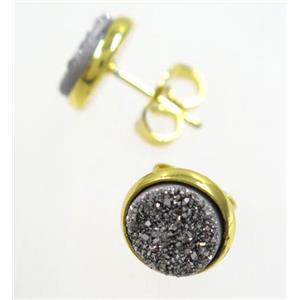 silver druzy agate earring studs, gold plated, approx 8mm dia [GMER044]