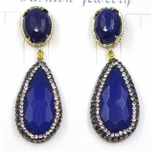 blue jade earring pave rhinestone, teardrop, approx 18-33mm, 12-16mm [GMER067]