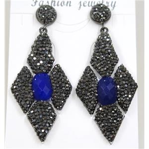 blue jade earring pave rhinestone, approx 28-55mm [GMER068]