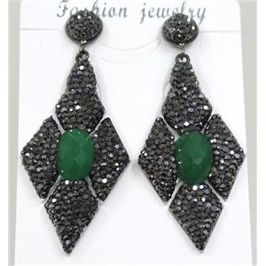 green jade earring pave rhinestone, approx 28-55mm [GMER069]