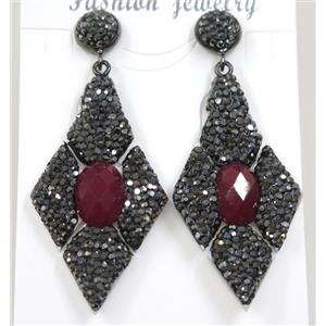 red jade earring pave rhinestone, approx 28-55mm [GMER070]