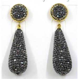 resin earring pave white rhinestone, teardrop, approx 15x33mm [GMER076]