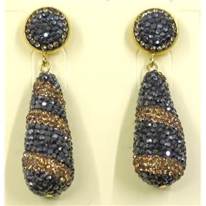resin earring pave white rhinestone, teardrop, approx 15x33mm [GMER077]