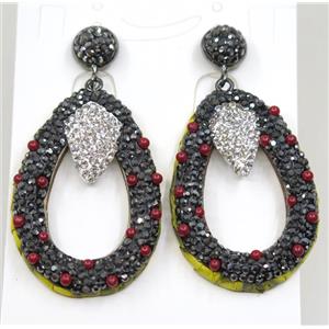 resin earring pave white rhinestone, approx 30-43mm [GMER078]