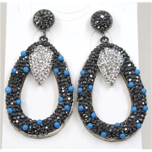 resin earring pave white rhinestone, approx 30-43mm [GMER079]