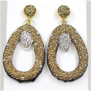 resin earring pave yellow rhinestone, approx 30-43mm [GMER081]