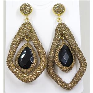 black onyx earring pave yellow rhinestone, approx 30-55mm [GMER083]