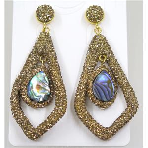 abalone earring pave yellow rhinestone, approx 30-55mm [GMER084]